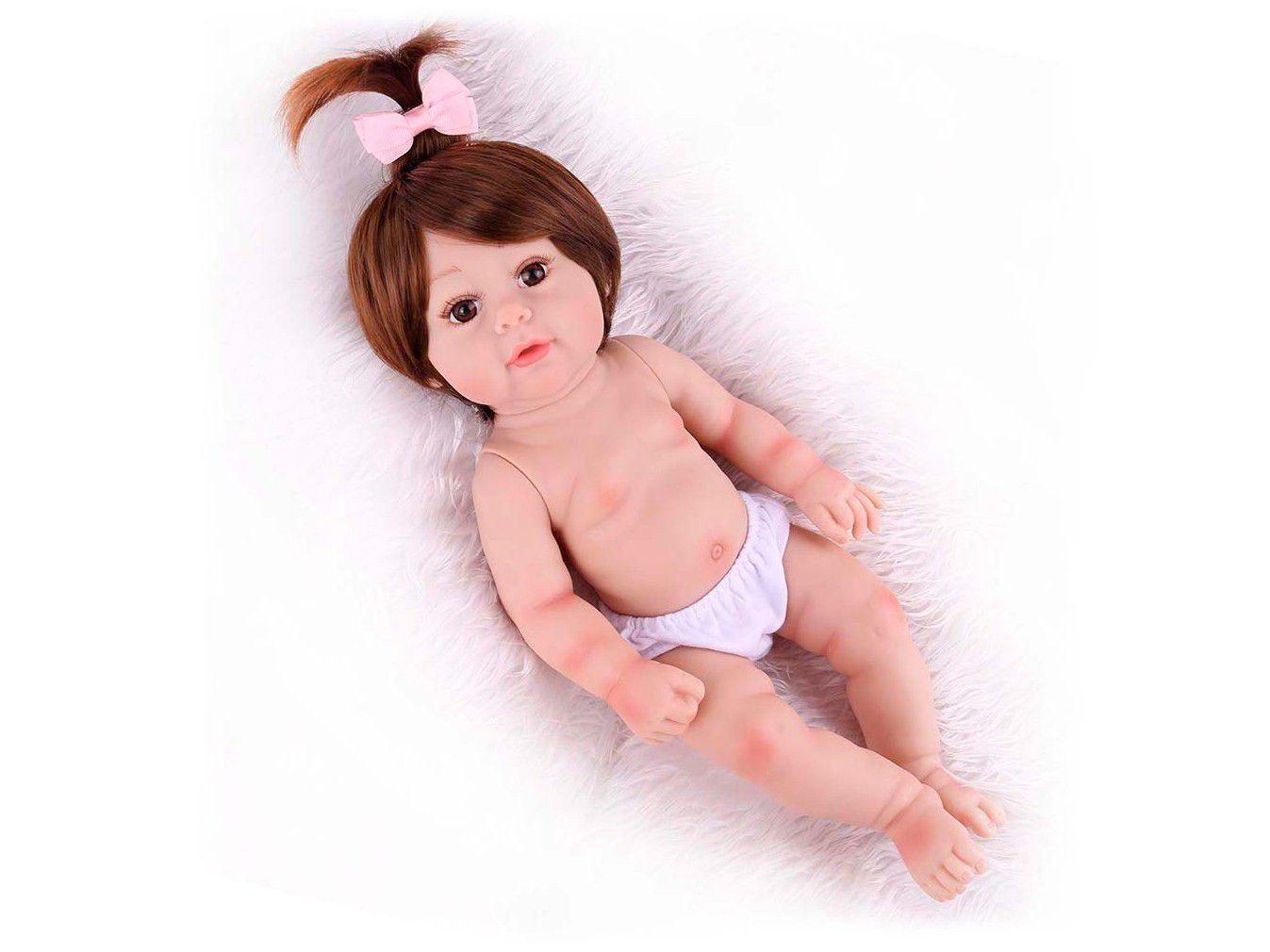 Boneca Reborn Bebê Laura C/ Acessórios Pijama Girafinha 47Cm