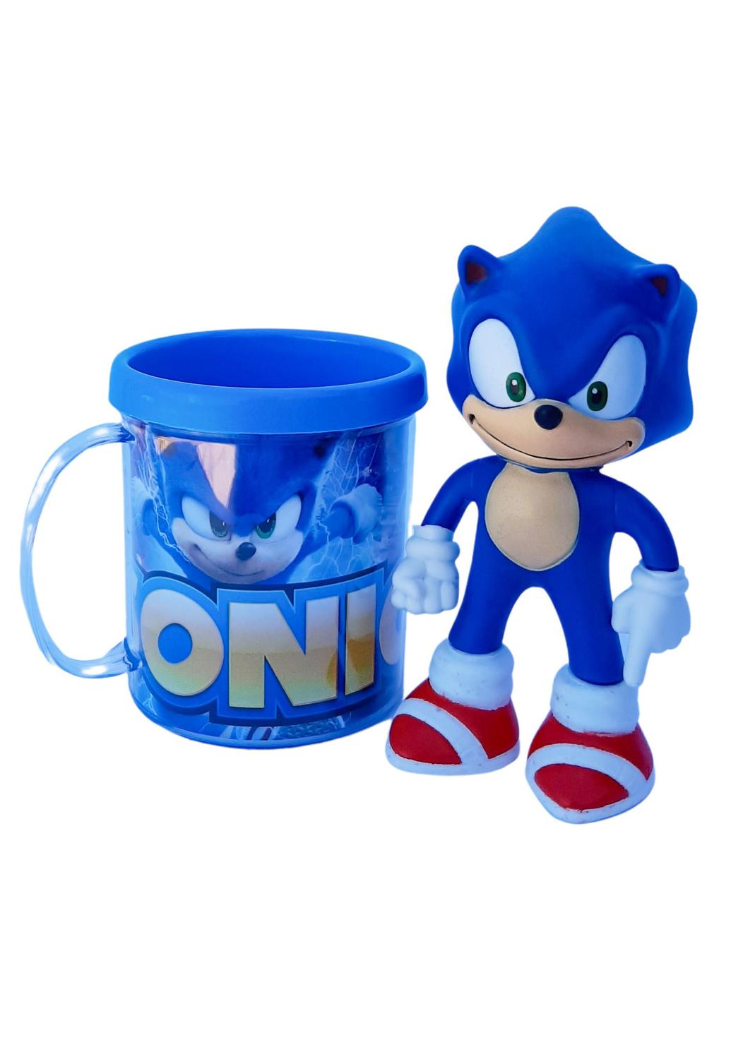 Boneco Sonic Azul Pequeno com Caneca Personalizada