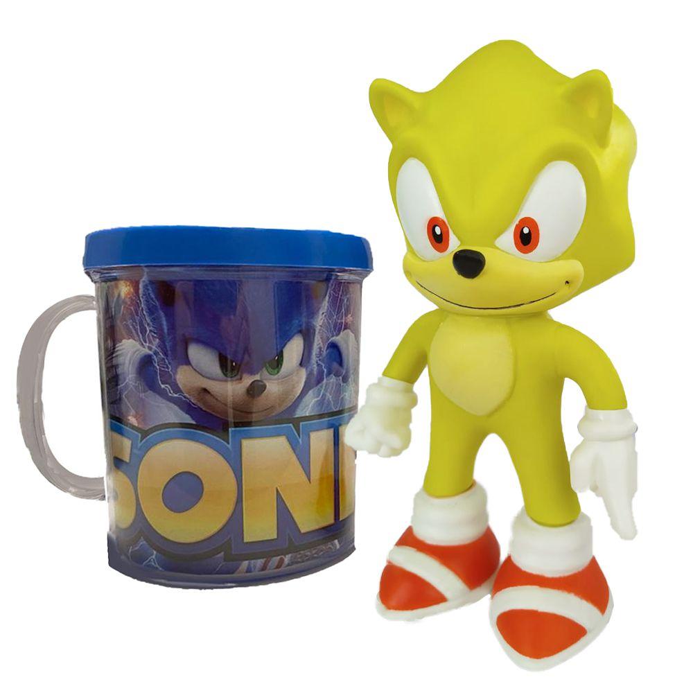 Boneco Sonic Azul Pequeno com Caneca Personalizada