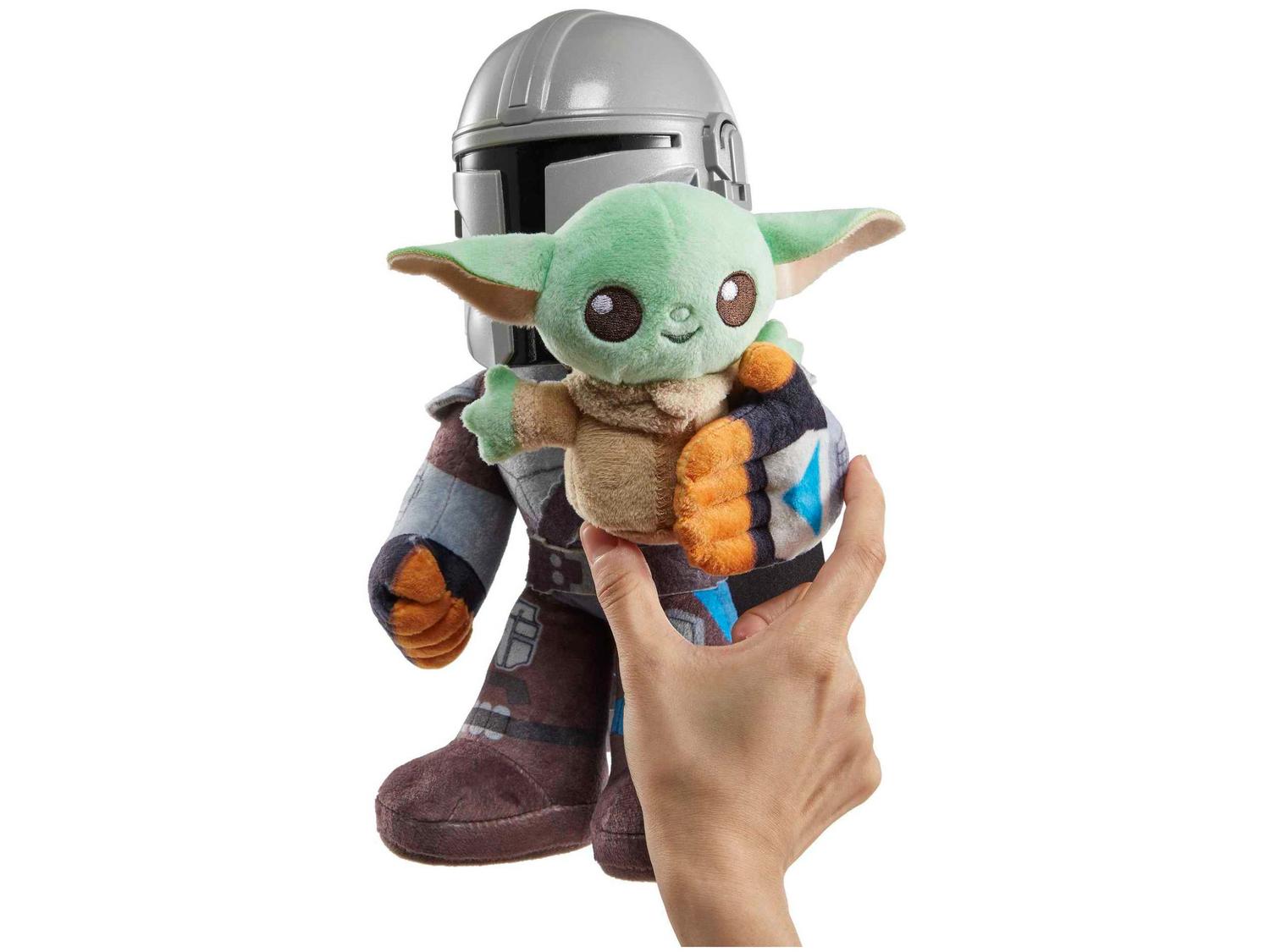 Star Wars Clan de 2 Peluches Sonore The Mandalorian (28 cm) avec Grogu (10 cm), avec tête en plastique détaillée et corps en peluche, Jouet Enfant, Dès 3 ans, HNT52