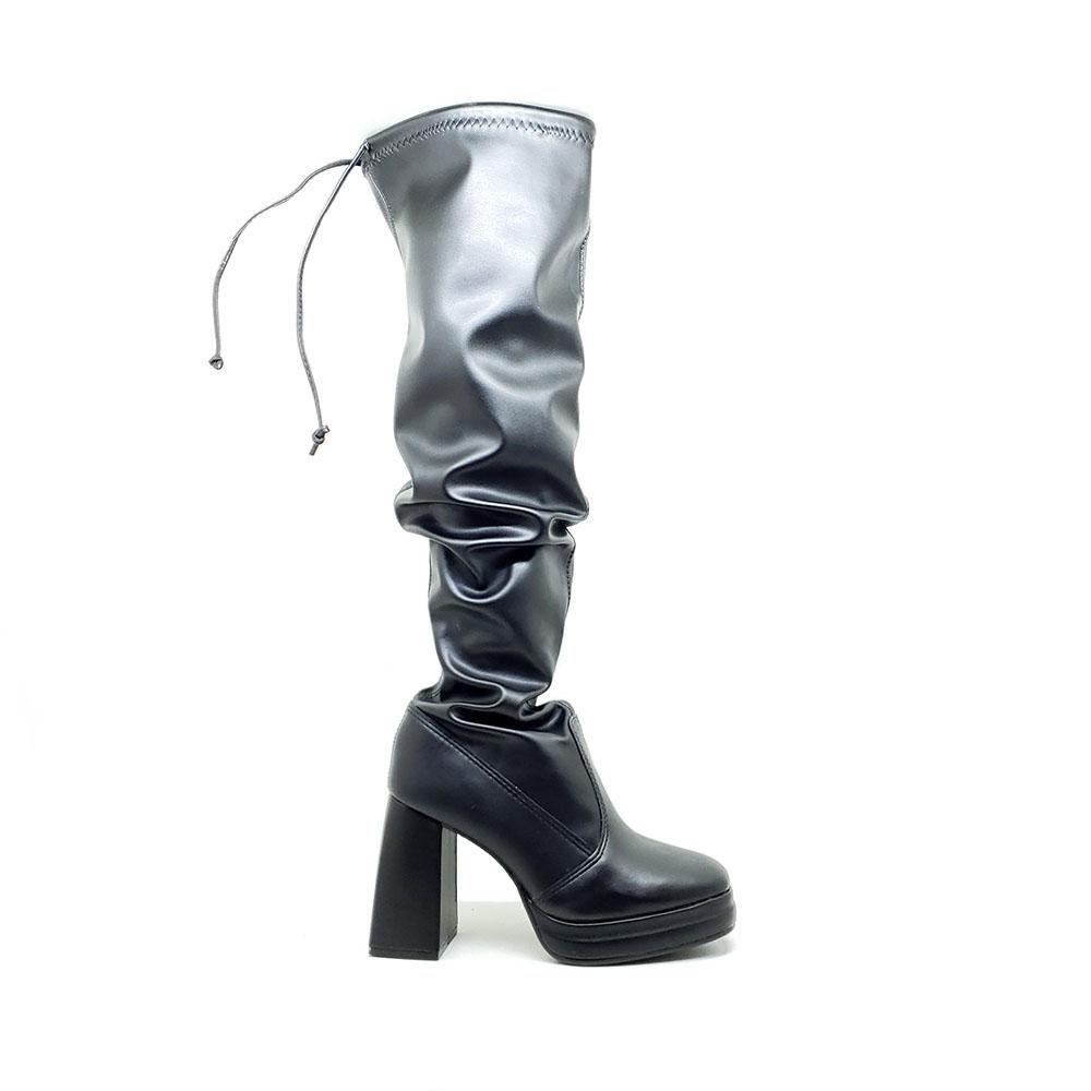 Boot Bota Over The Knee Beira Rio Salto Grosso Preta Knee Bota