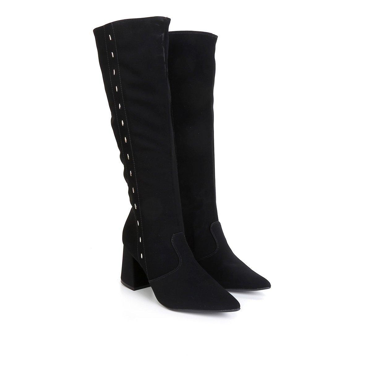 bota bico fino cano alto salto baixo