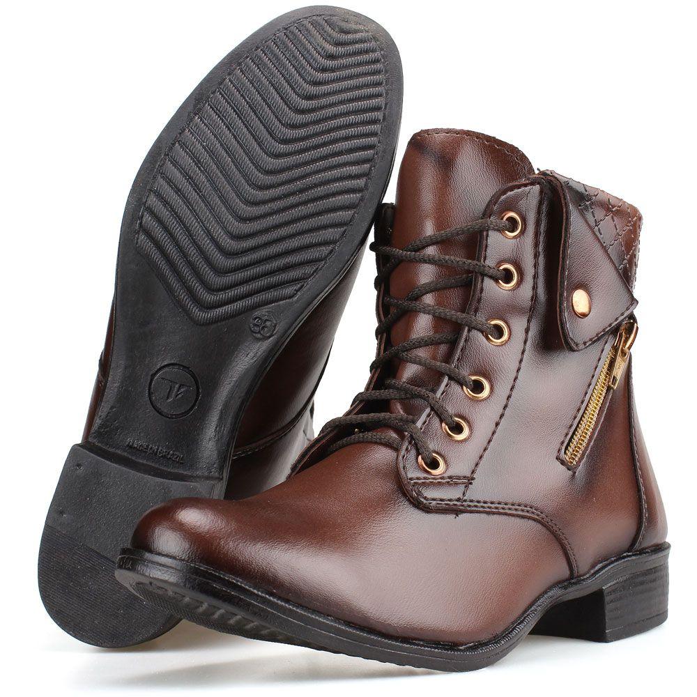 bota cano curto com cadarço salto baixo