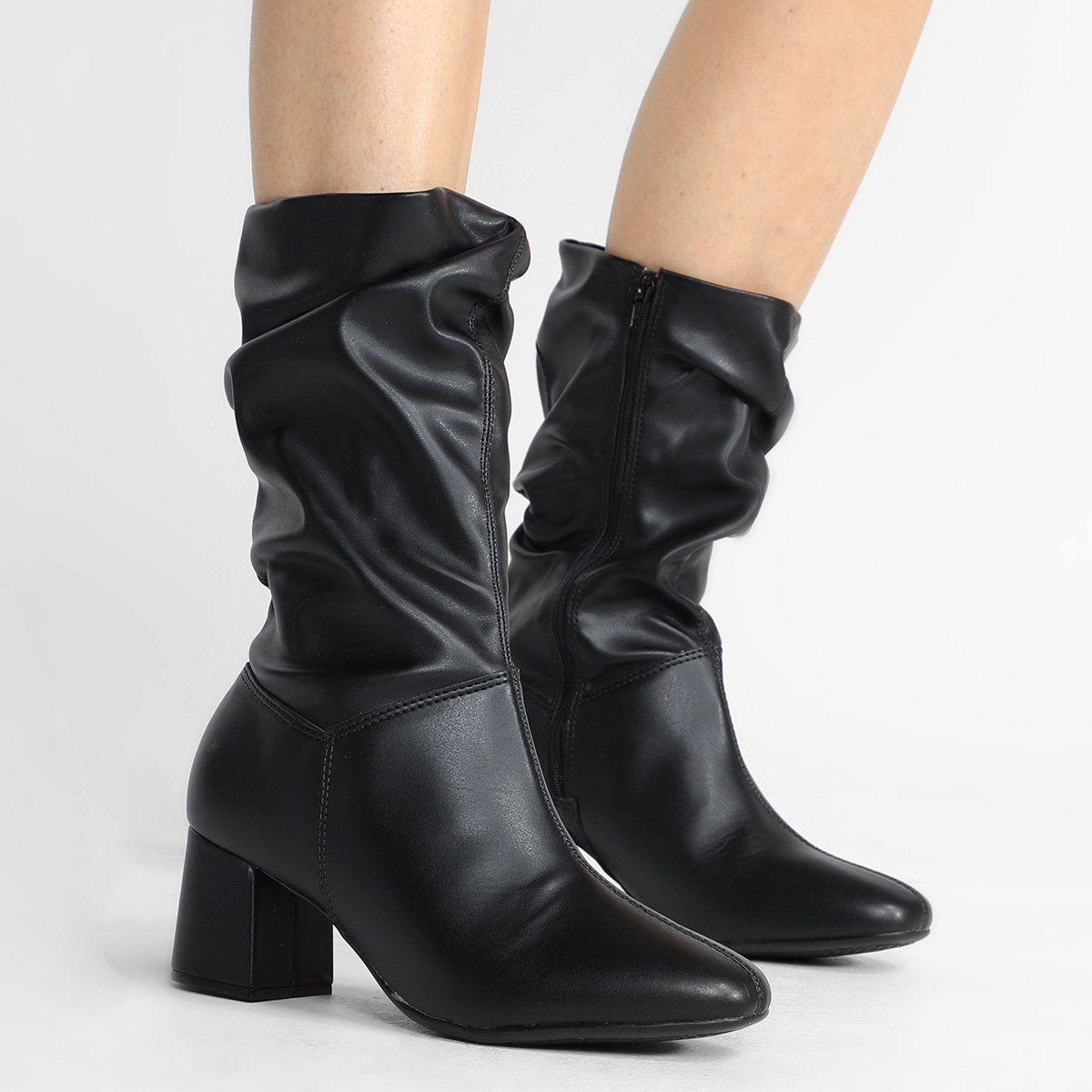 Bota Salto Baixo Bota CamurÃ§a Feminina Cano Alto Bota Salto Alto