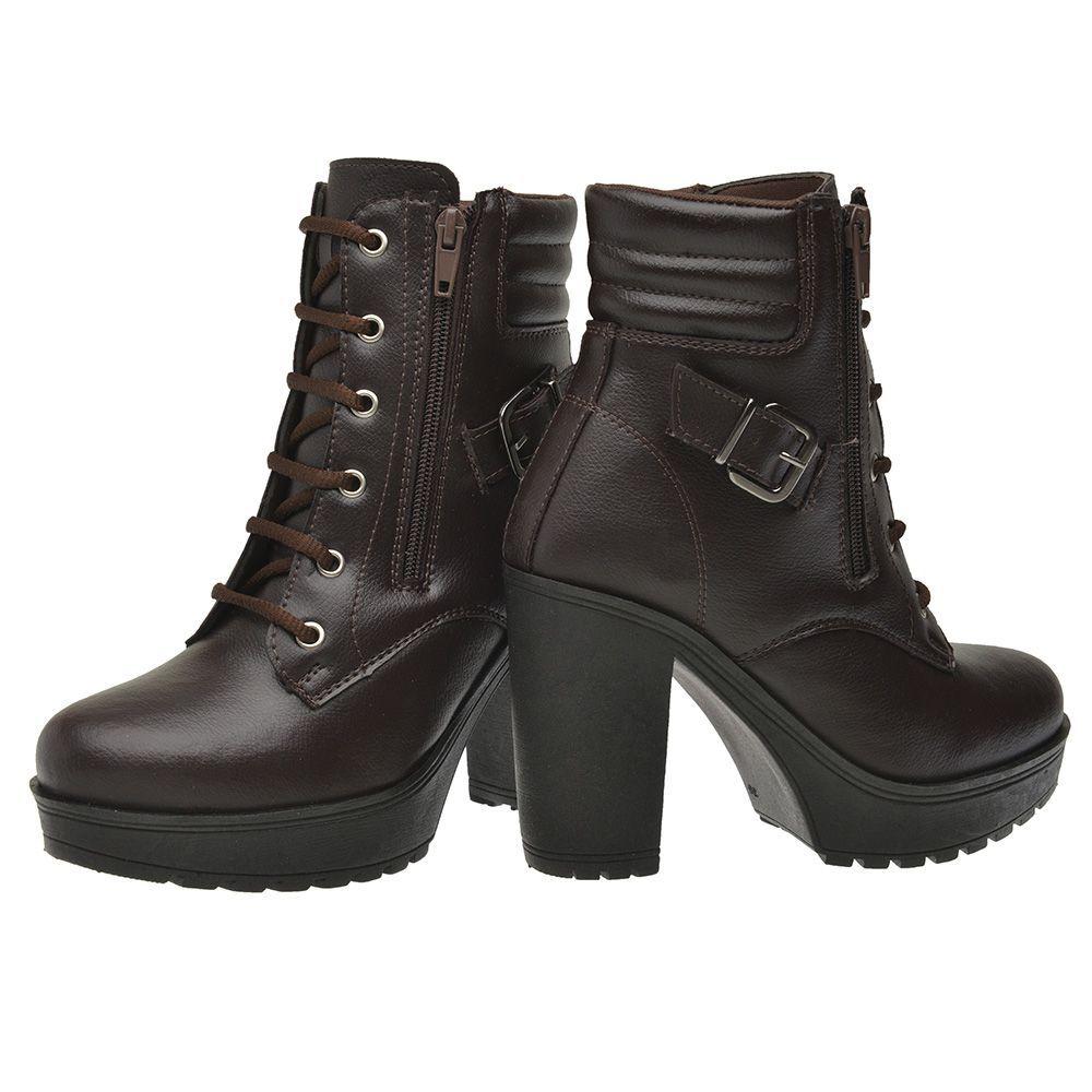 bota coturno feminino tratorada salto alto grosso khaata