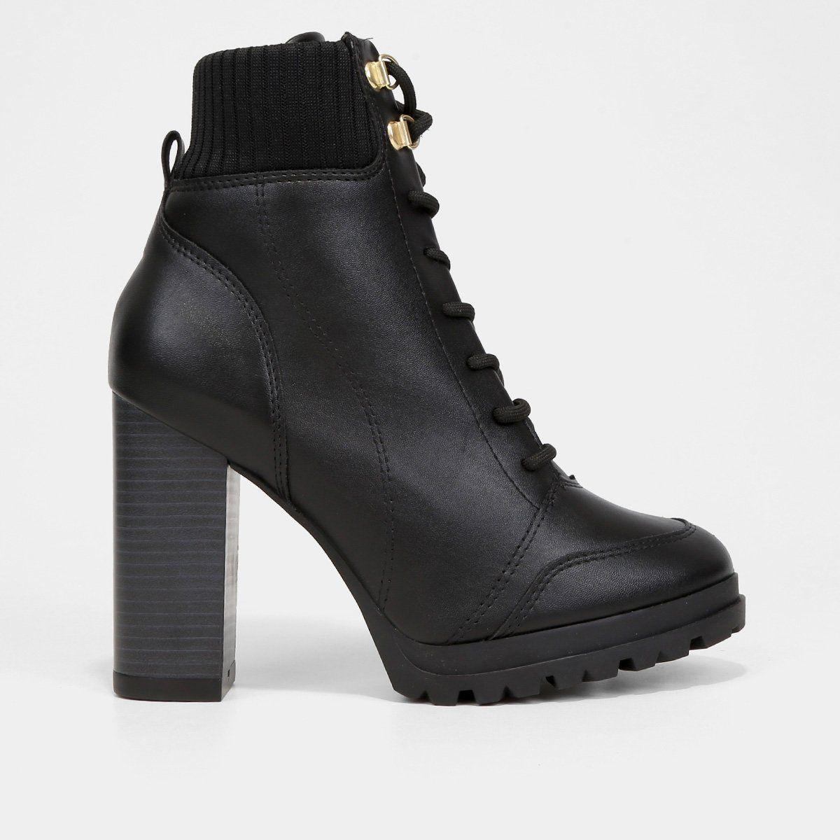 Salto Alto Bota Vizzano Preta Cano Curto Bota Coturno Feminina