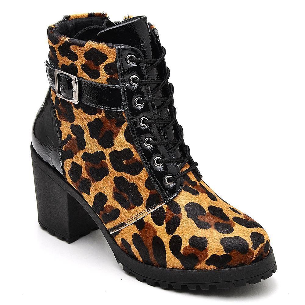 Bota Coturno Feminina Cadarço Animal Print Onça Estilo Moda Q&A