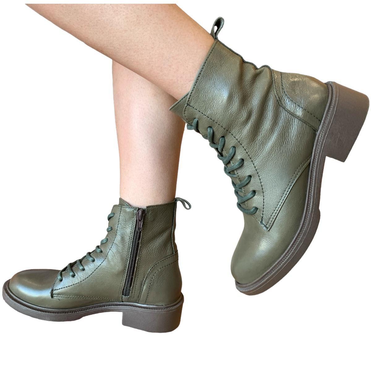 Coturno Couro Coturno Verde Militar Feminino Coturno Verde Couro