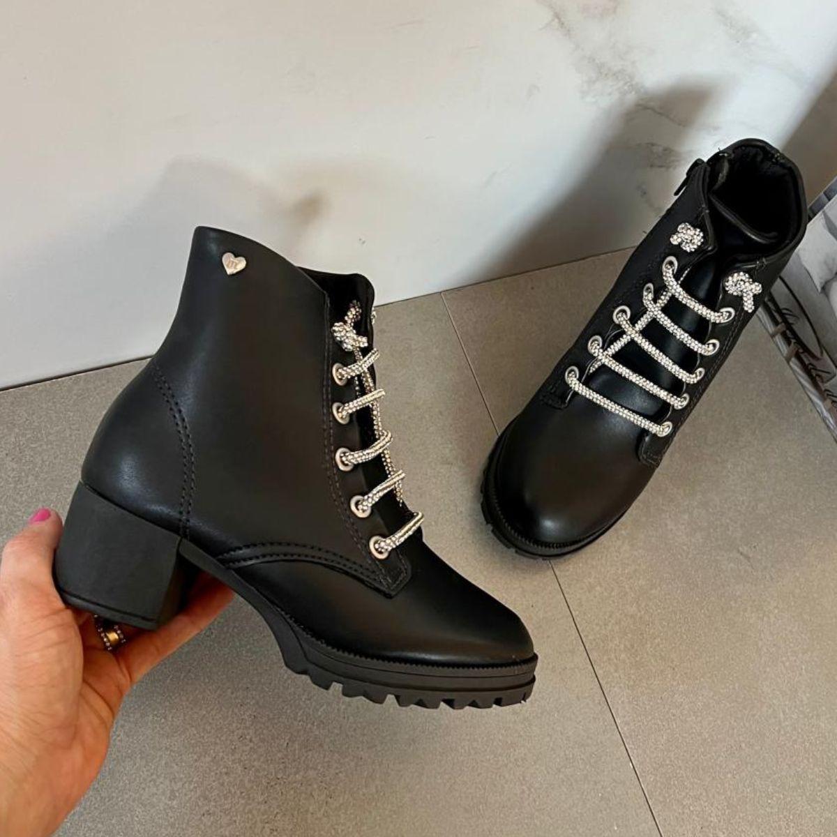 Bota Coturno Infantil Feminina Menina Molekinha Strass brilhos