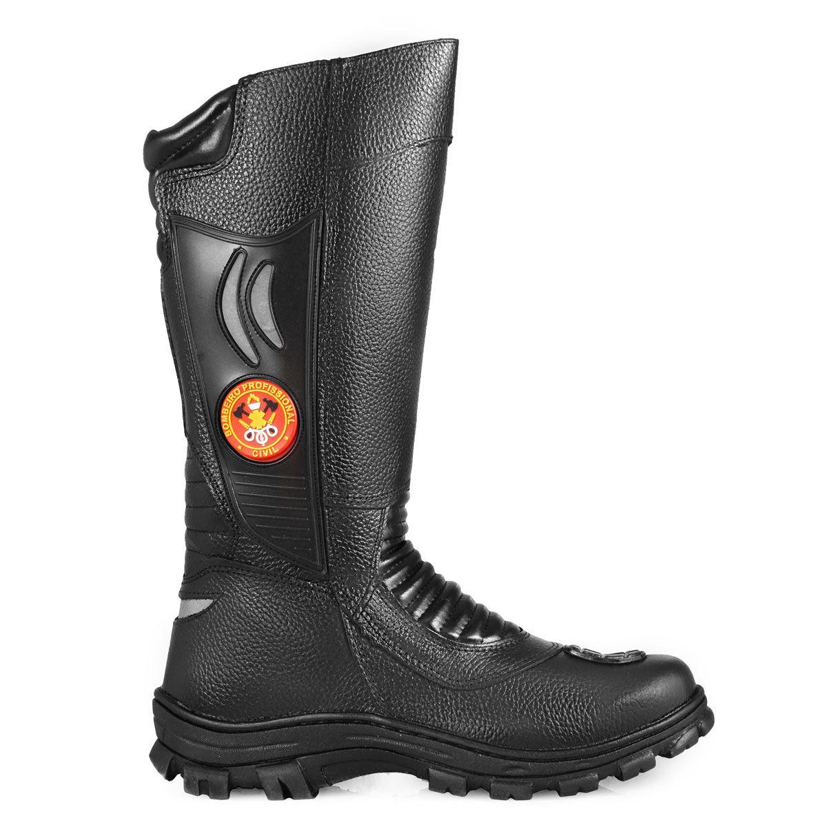 Bota Coturno Masculino Bombeiro Civil Couro Cano Longo Solado