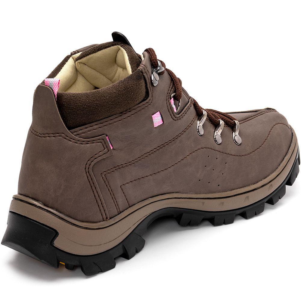 tênis adventure feminino cano alto marrom com rosa
