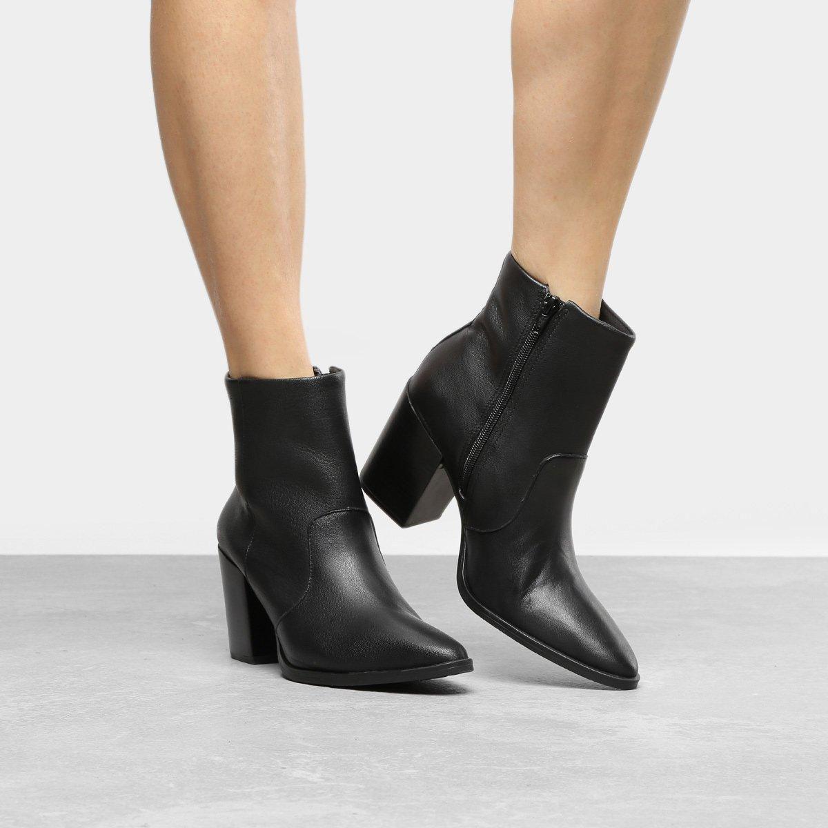 Bota Cano Alto Salto Alto Bota Couro Santa Lolla Lisa Preta Bota