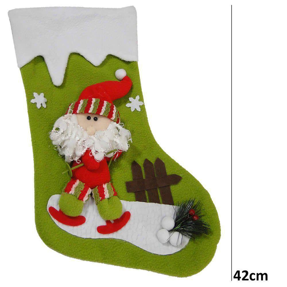 Bota de Natal Verde em Tecido com Papai Noel 1448 42cm de Altura CBRN0197 -  COMMERCE BRASIL - Bota Papai Noel - Magazine Luiza