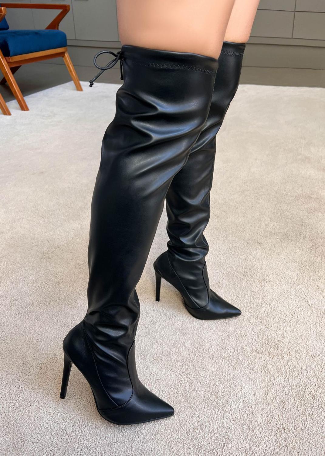 Hotel Kalinga Black Thigh High Boots Inch Heel Knee Bota Feminina