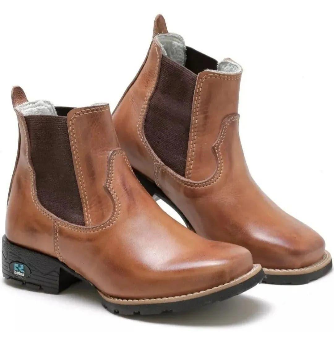 Bota Infantil Masculina RR Botas Lisa em Couro Cano Curto com