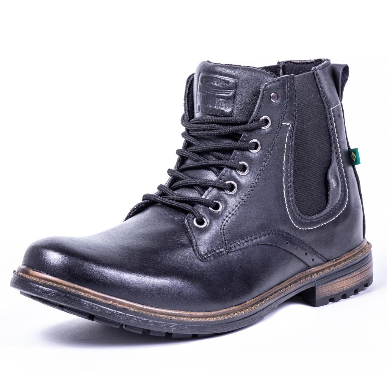 Bota masculina Coturno Militar Casual Couro Legitimo Cano Curto Marotto Preto - Bota Masculina - Magazine Luiza
