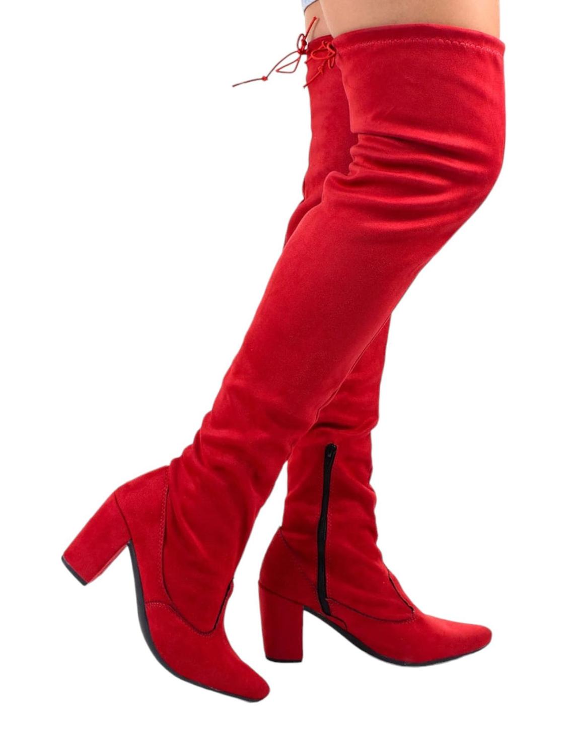 Bota Over Bota Salto Vermelha Bota Over FemininaThe Knee Salto