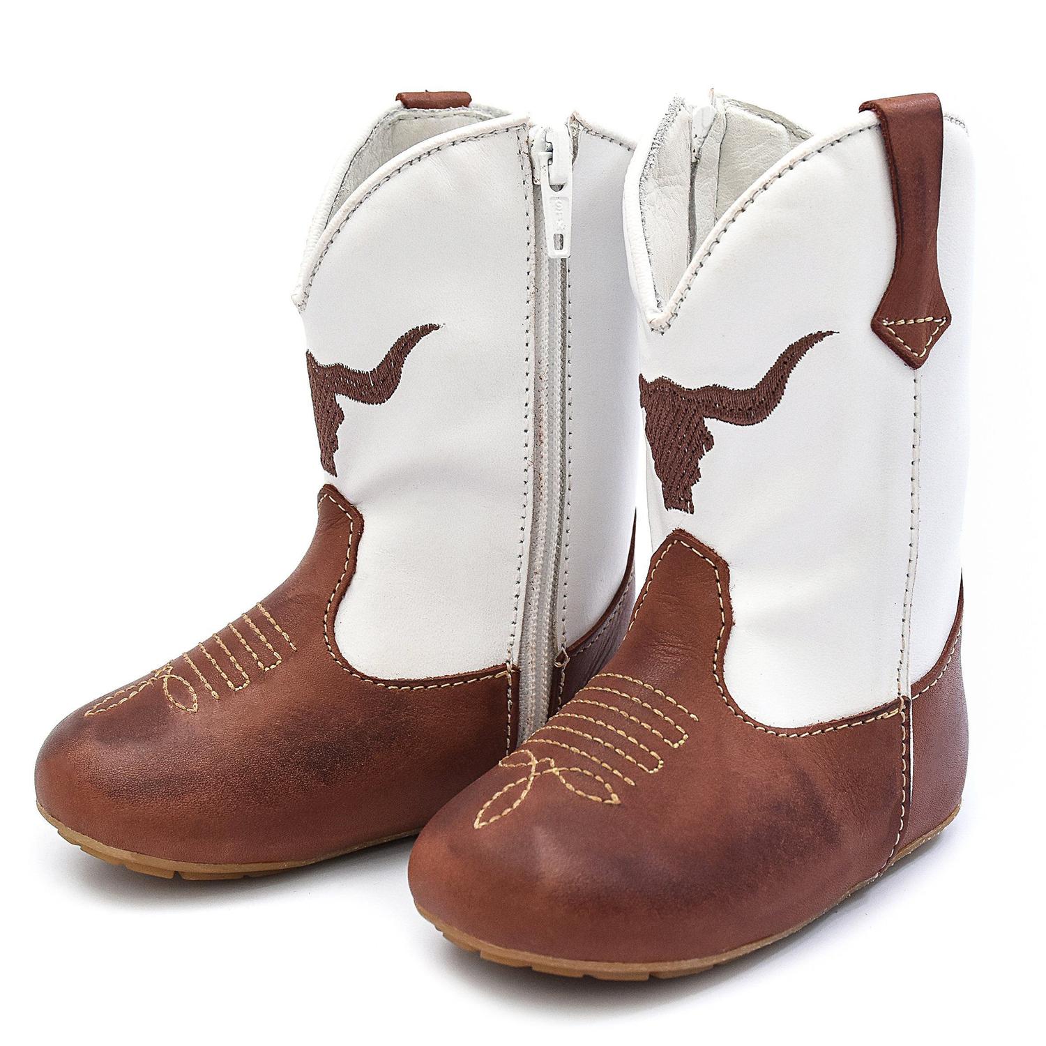 Bota Texana Bebe Boi Em Couro Latego Telha Com Napa Branco Bili Bilu Bota Para Bebes Magazine Luiza