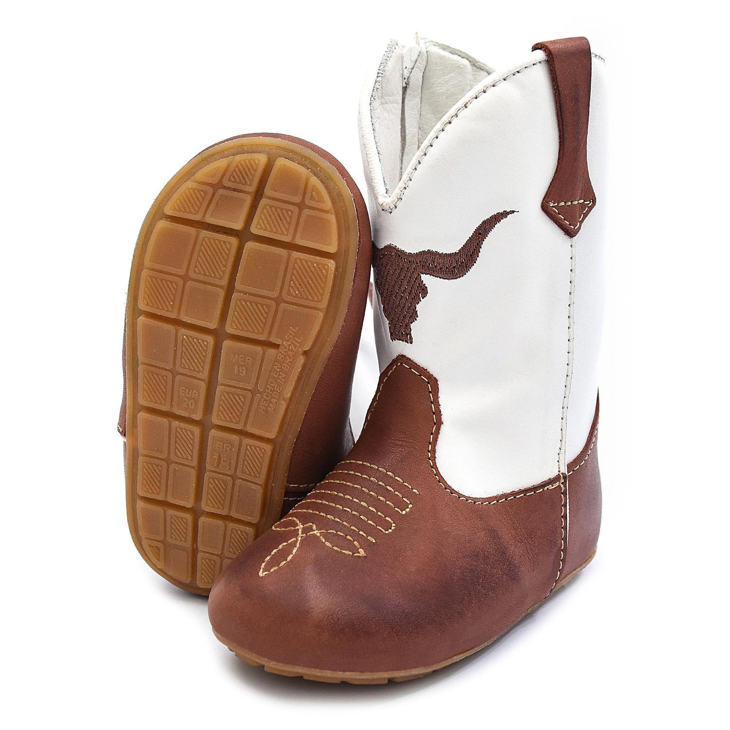 Bota Texana Bebe Boi Em Couro Latego Telha Com Napa Branco Bili Bilu Bota Para Bebes Magazine Luiza