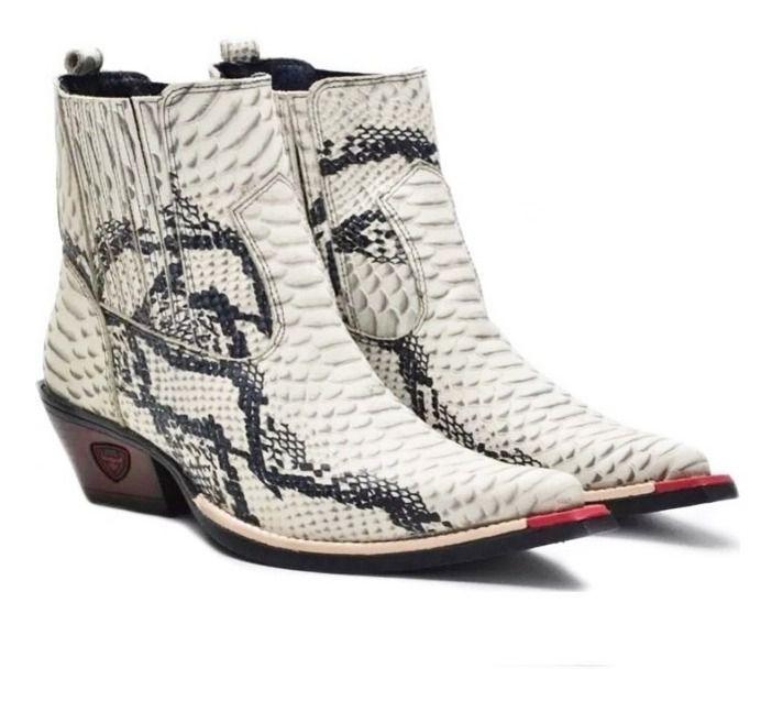 Bota Texana Masculina Country Botina Bico Fino Couro Branco - Fakcini - Bota Masculina - Magazine Luiza