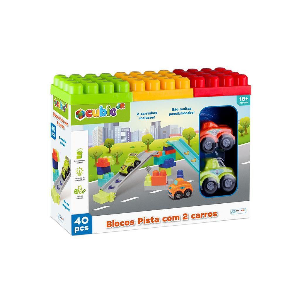 Brinquedo de Montar Cubic Blocos Pista Com 2 Carros 40 Peças - Br1394 ...