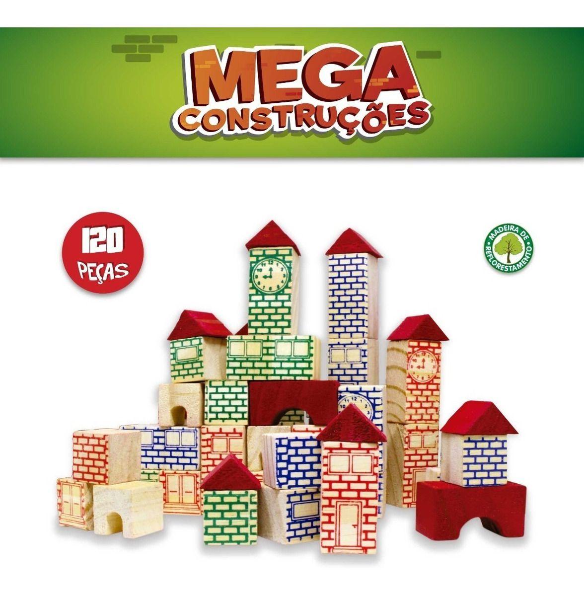 Brinquedo Jogo Mega Construções Blocos de Montar em Madeira 200