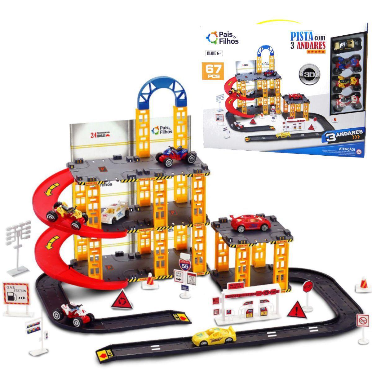 Brinquedo Pista De Carrinho Garagem Com 3 Andares 4 Carros - Pais e ...
