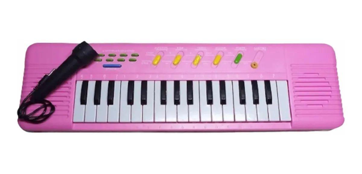 Piano Teclado Infantil com 31 Teclas, Microfone e Banco para Crianças de 3  Anos, OKREVIEW, Rosa