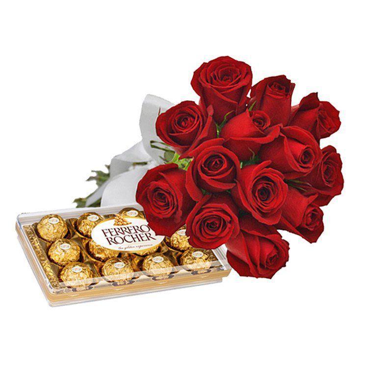 Buquê de 12 Rosas Vermelhas e Ferrero - Giuliana Flores - Buquê de Flor -  Magazine Luiza