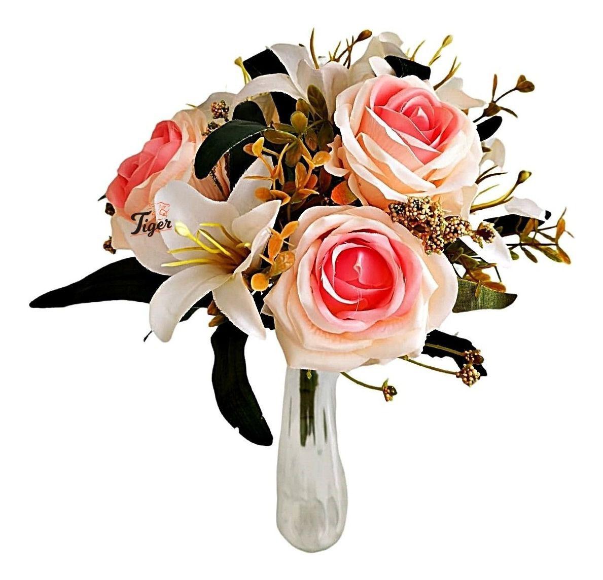 Buque Lirio Com Rosa Artificial Galho 9 Flores Toque Real - Flower 4ever -  Buquê de Flor - Magazine Luiza