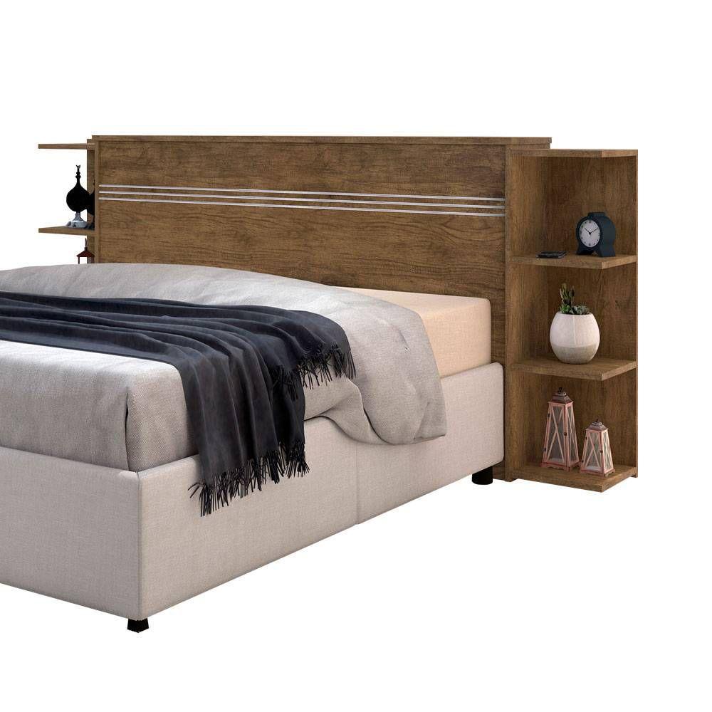 Cabeceira Box Queen size com bau e prateleiras laterais Jade Jequitiba ...