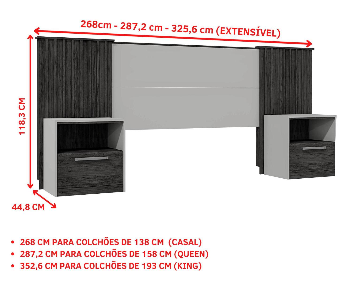 Cabeceira para cama box Casal/Queen/King RV Móveis com 02 mesas de