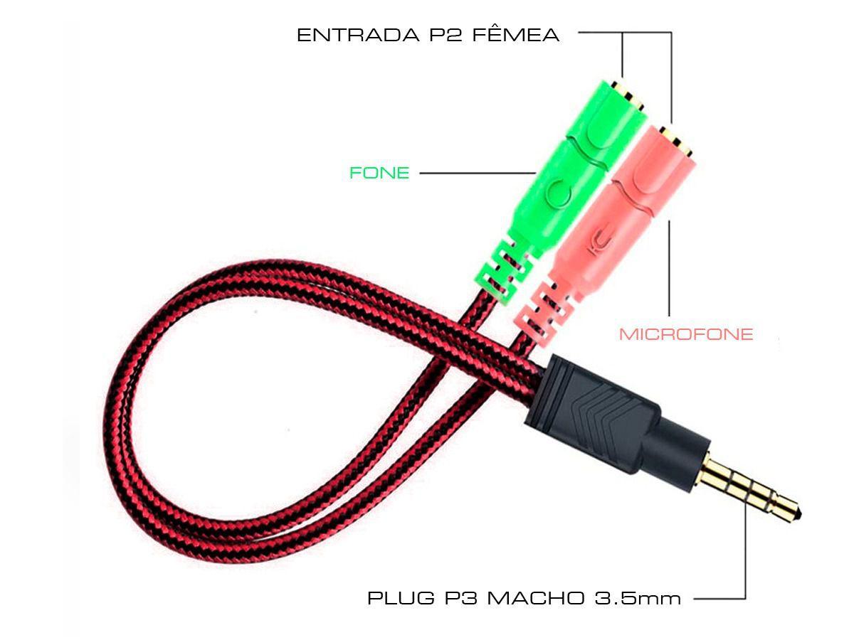 Cabo Adaptador Áudio 2-P2 Fêmea x 1-P3 Macho 3.5mm para Headset Smartphone  Controle de Vídeo Game - Verde - Cabo de Vídeo - Magazine Luiza
