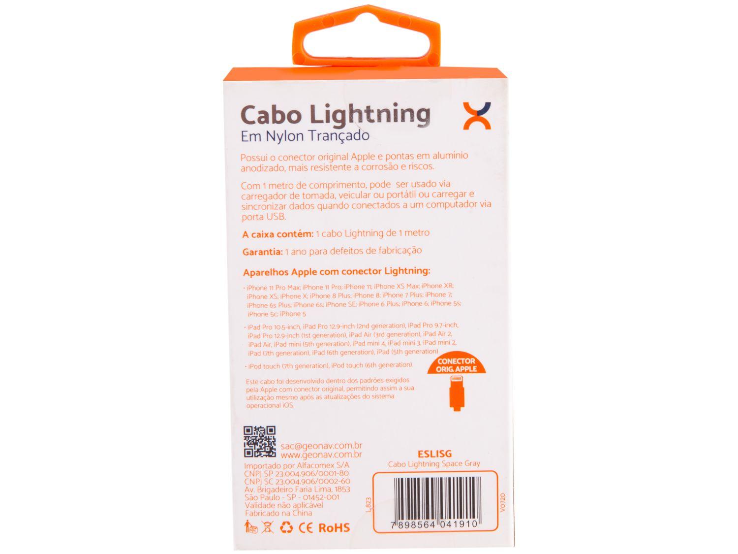Cabo Carregador Lightning Geonav 1m