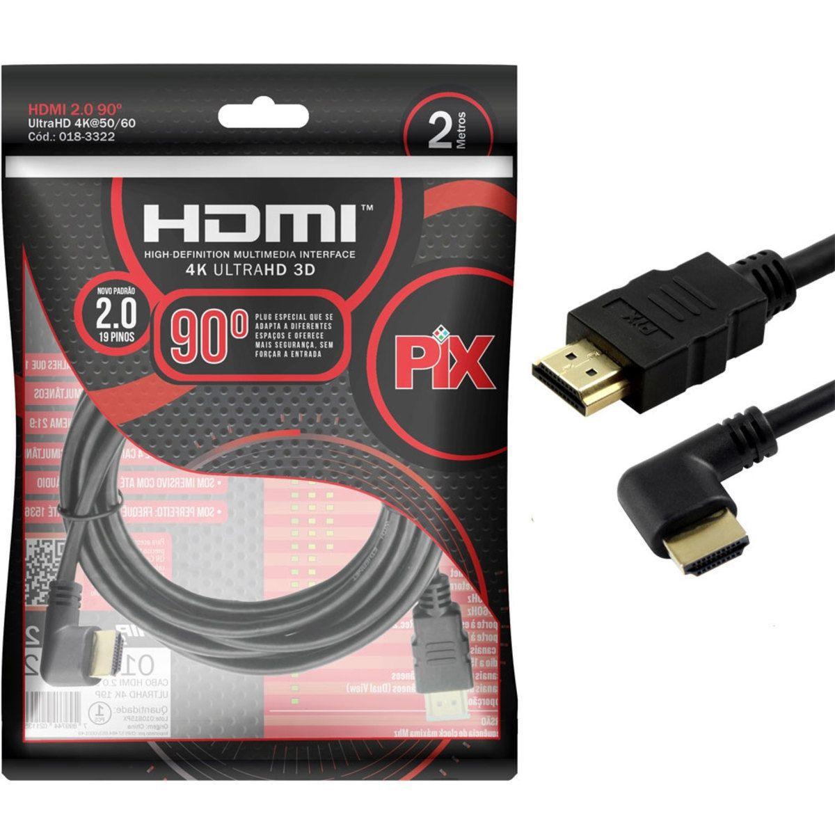 Cabo Hdmi 2.0 90 Graus 4K Hdr 19P 2M Pix Gold, Preto