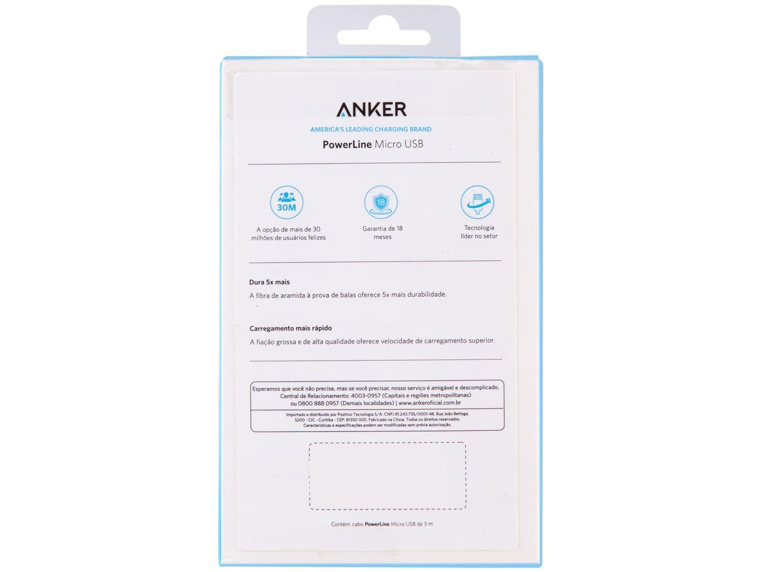 Cabo Micro USB 3m Anker