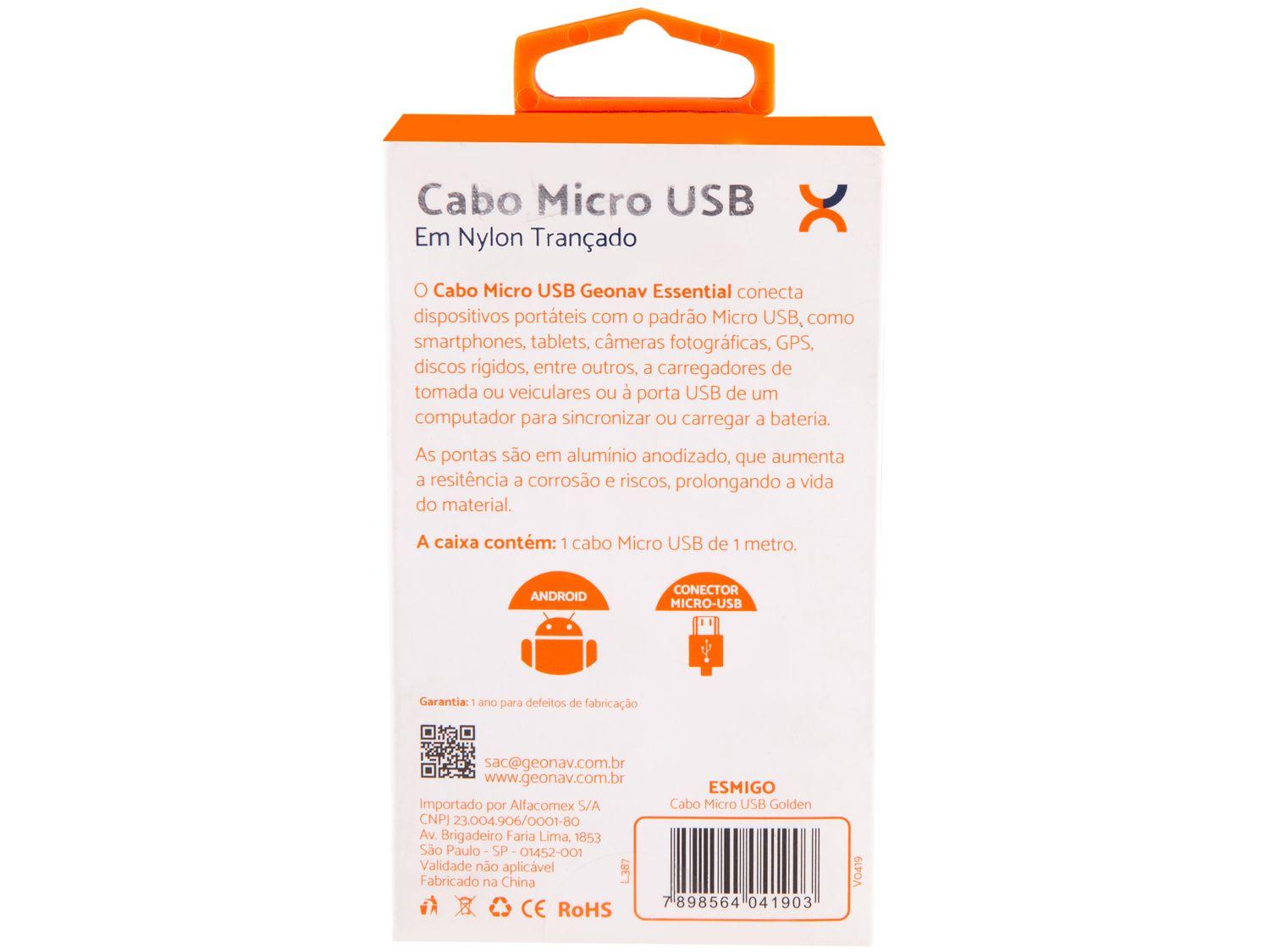 Cabo Micro USB Universal 1m Geonav Essential