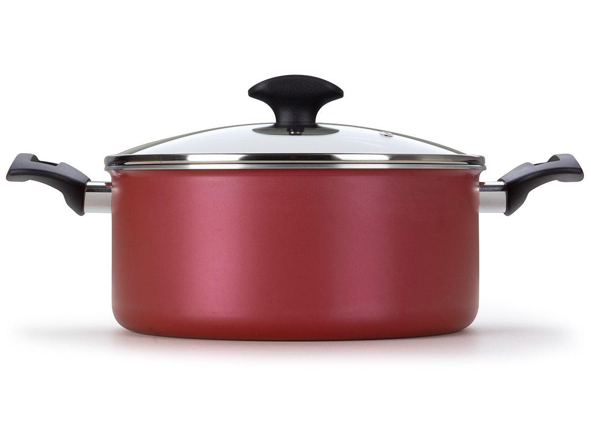 Caçarola Multiflon de Alumínio Antiaderente com Tampa Vermelha 3,4L 22cm Amora