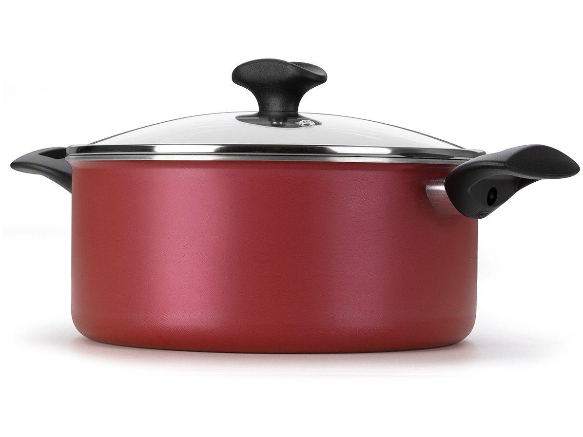Caçarola Multiflon de Alumínio Antiaderente com Tampa Vermelha 3,4L 22cm Amora