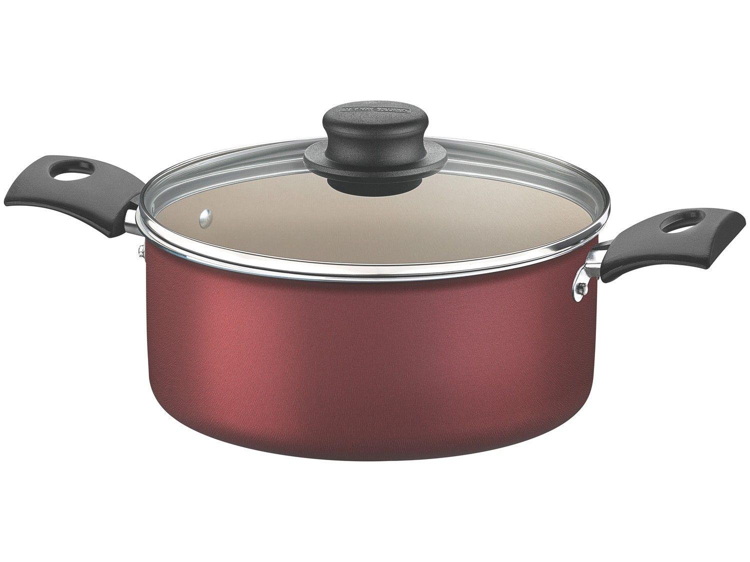 Caçarola Tramontina Antiaderente com Tampa Vermelha 4,9L 24cm Turim