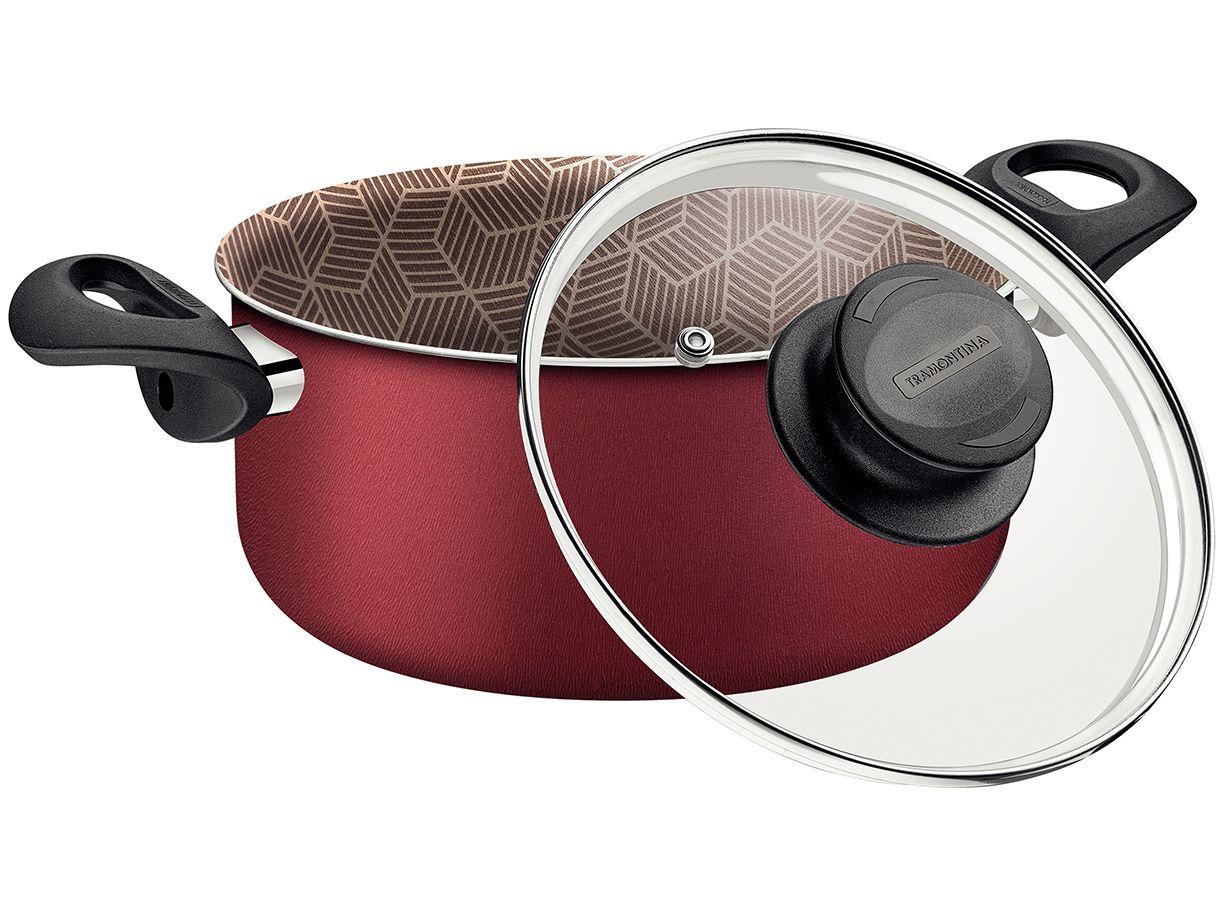Caçarola Tramontina Antiaderente com Tampa Vermelha 8L 28cm Paris