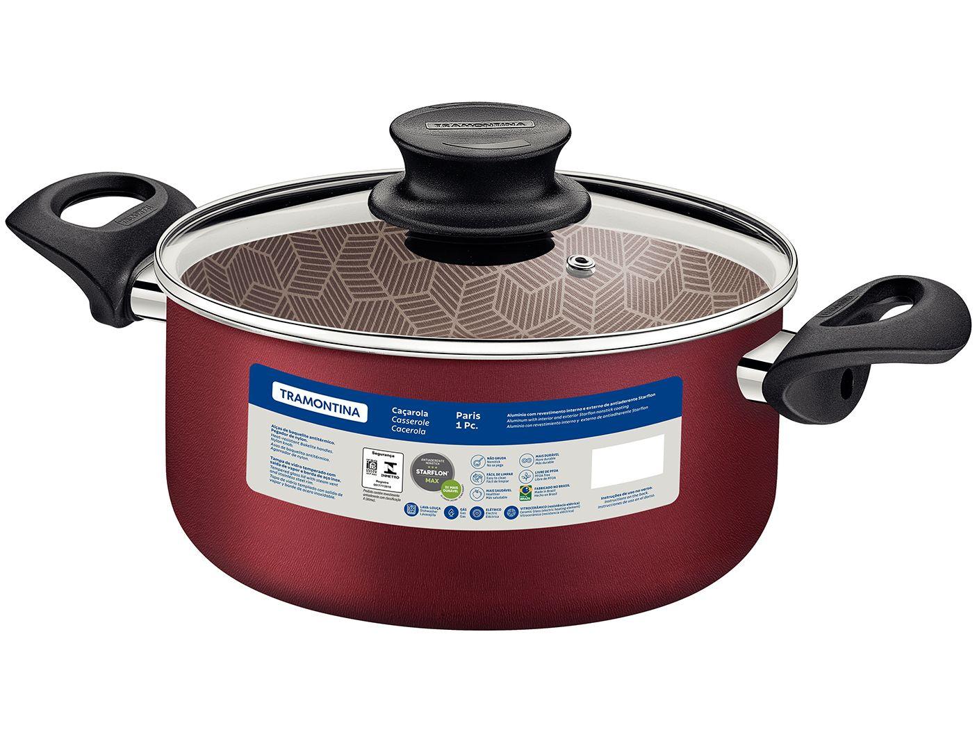 Caçarola Tramontina Antiaderente com Tampa Vermelha 8L 28cm Paris