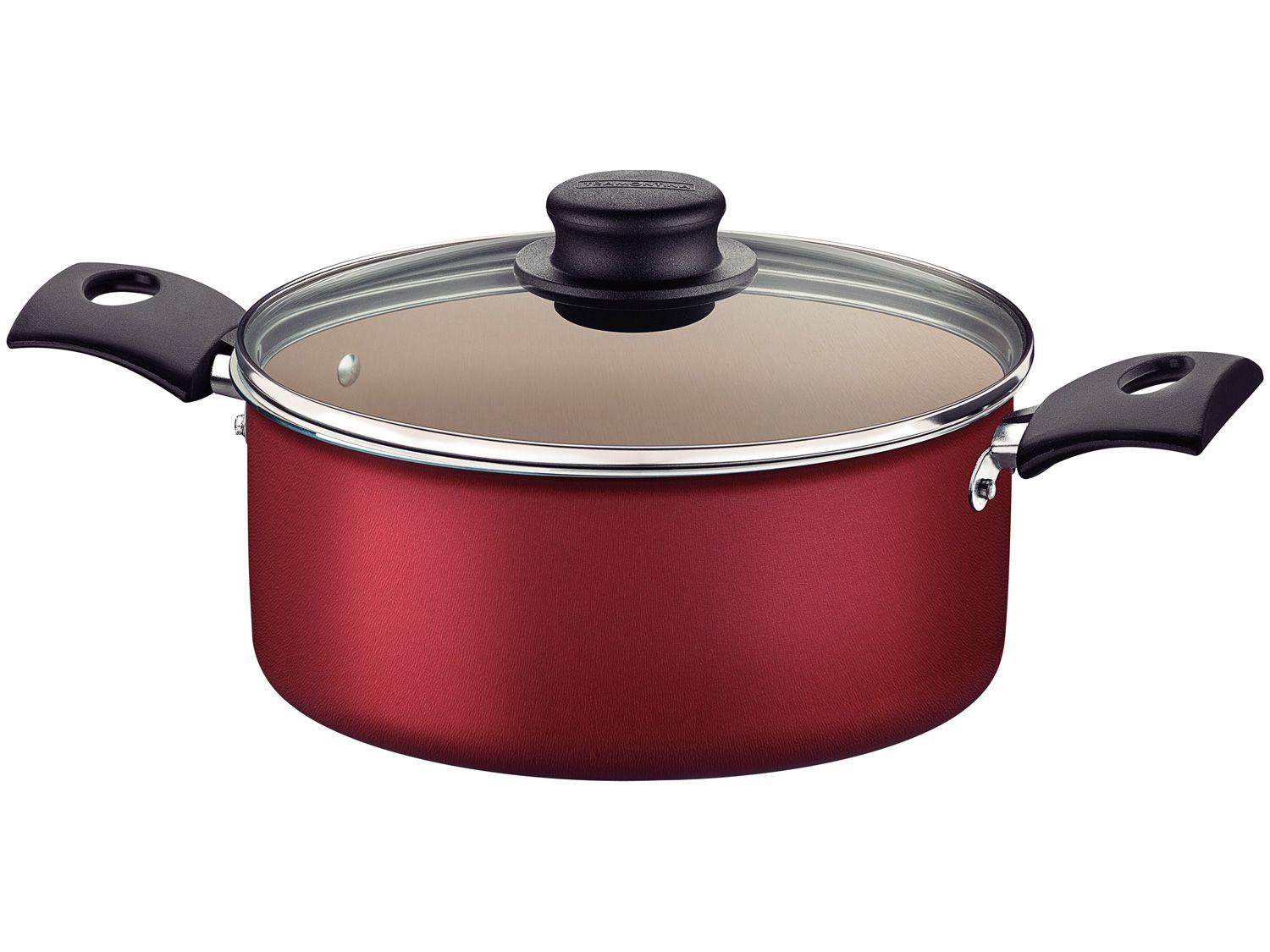 Caçarola Tramontina Inox Antiaderente com Tampa Vermelho 2,2L 18cm Turim