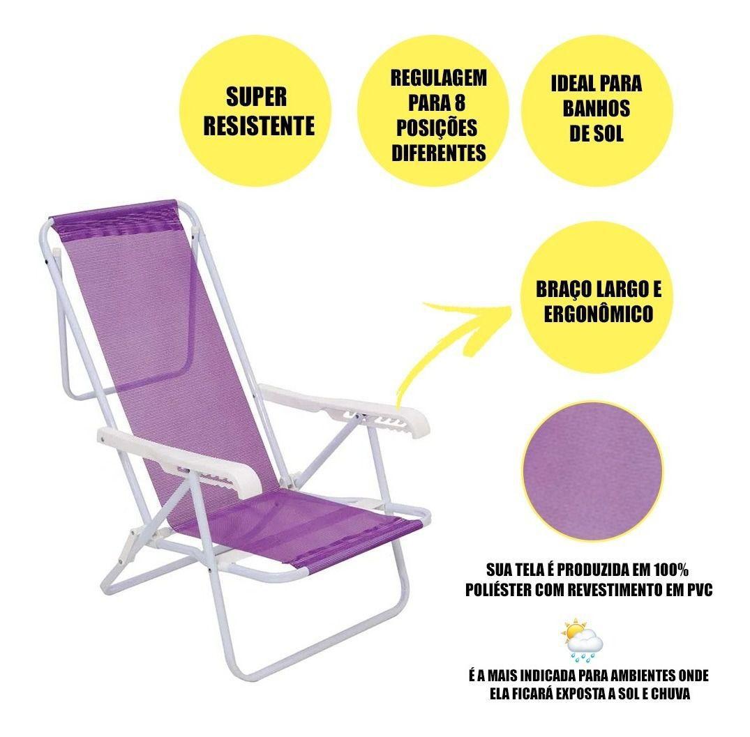 Cadeira Reclinavel Aluminio 8 Posicoes Tela Sannet Lilas Mor - Cadeira de  Praia - Magazine Luiza