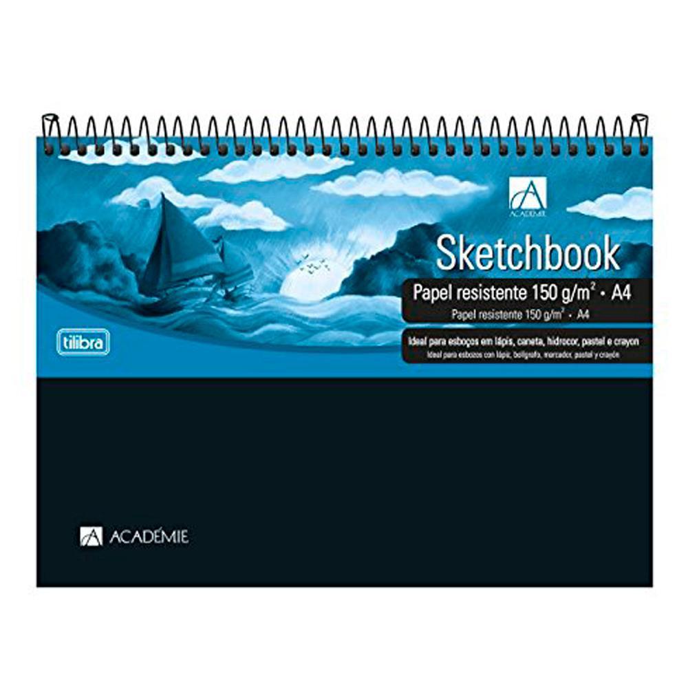 Caderno Sketchbook A4 Tilibra Espiral Academie 50 folhas Caderno de