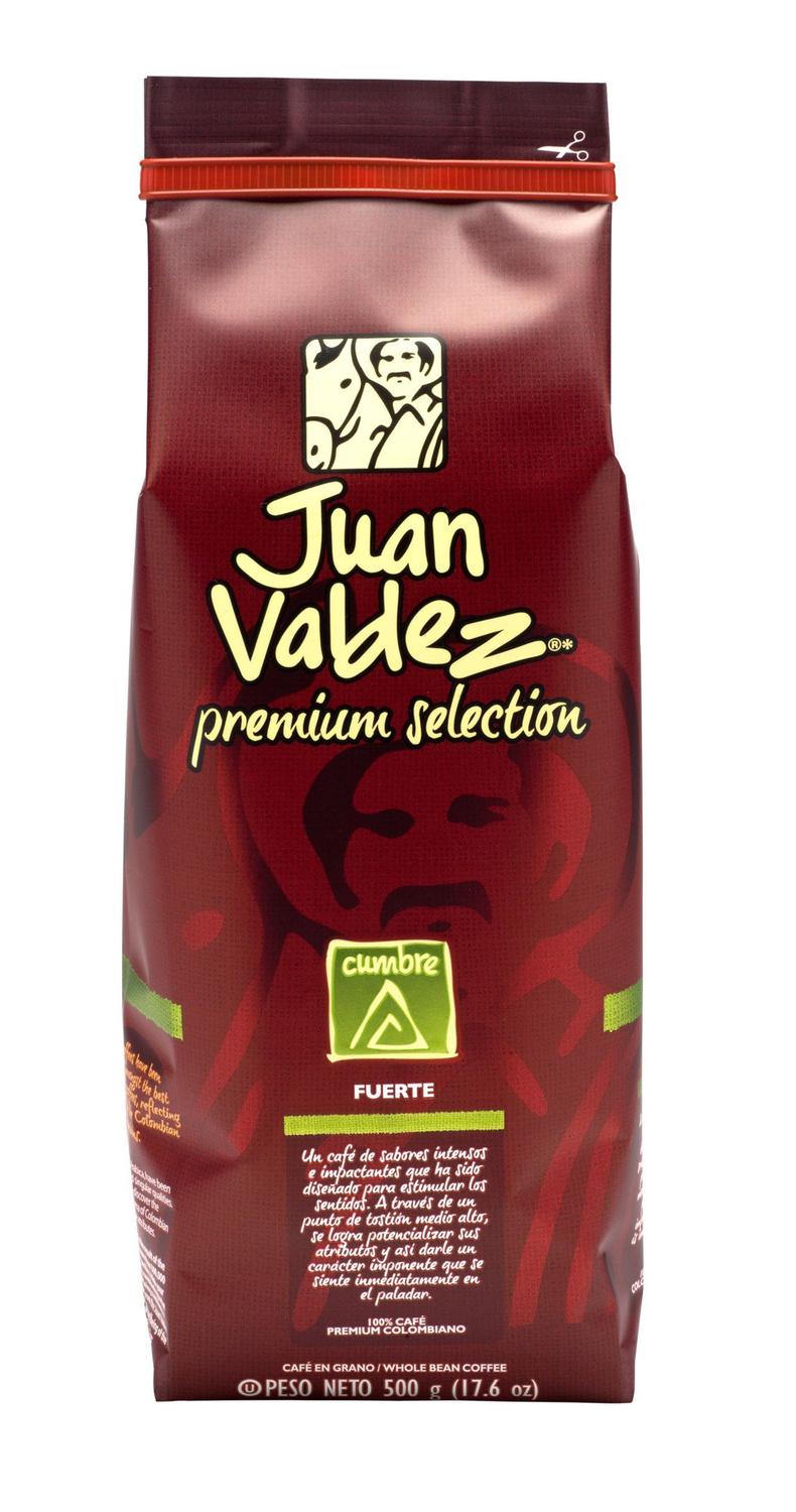 Café grão colombiano juan valdez volcan fuerte forte 500g