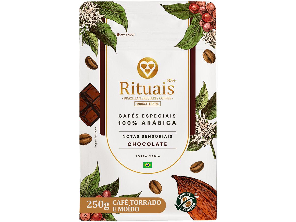 Café Moído Especial 3 Corações Rituais 85+ Chocolate 100% Arábica Pacote 250g