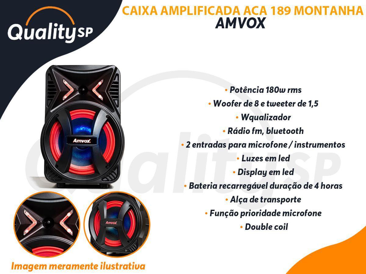 Caixa Amplificada Aca 189 Montanha Amvox Bluetooth 180w Usb - AMVOX AUDIO -  Caixas de Som - Magazine Luiza