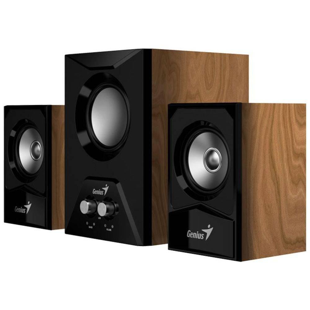 Caixa de som 2.1 pc subwoofer 15 watts rms madeira - Genius - Caixas de