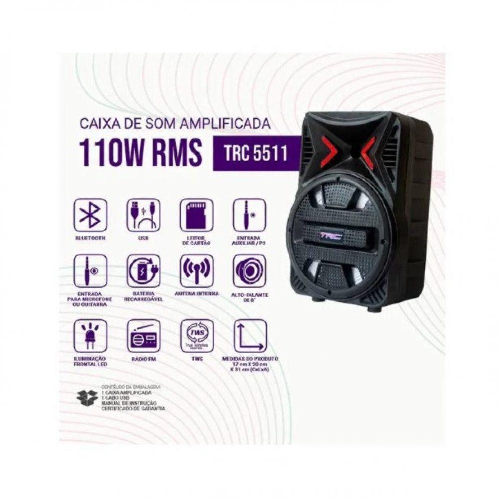 Caixa de som amplificada trc 5511 bluetooth usb entrada para microfone bateria interna 110w Clearance